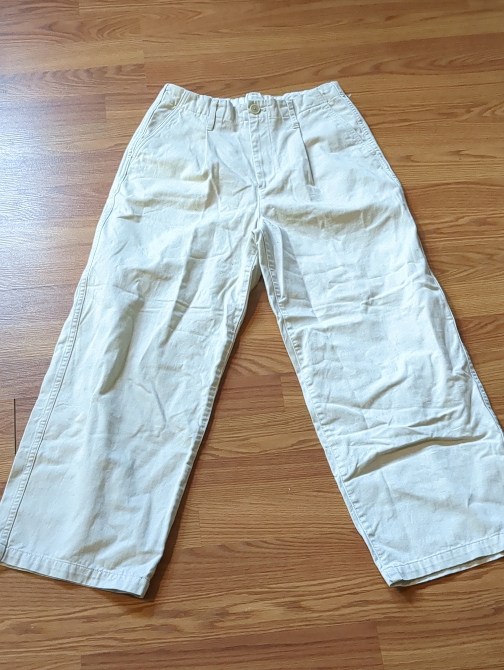 MUJI Slub Yarn Chino Wide Pants Cropped Darted Pleated Trouser Cream Beige M